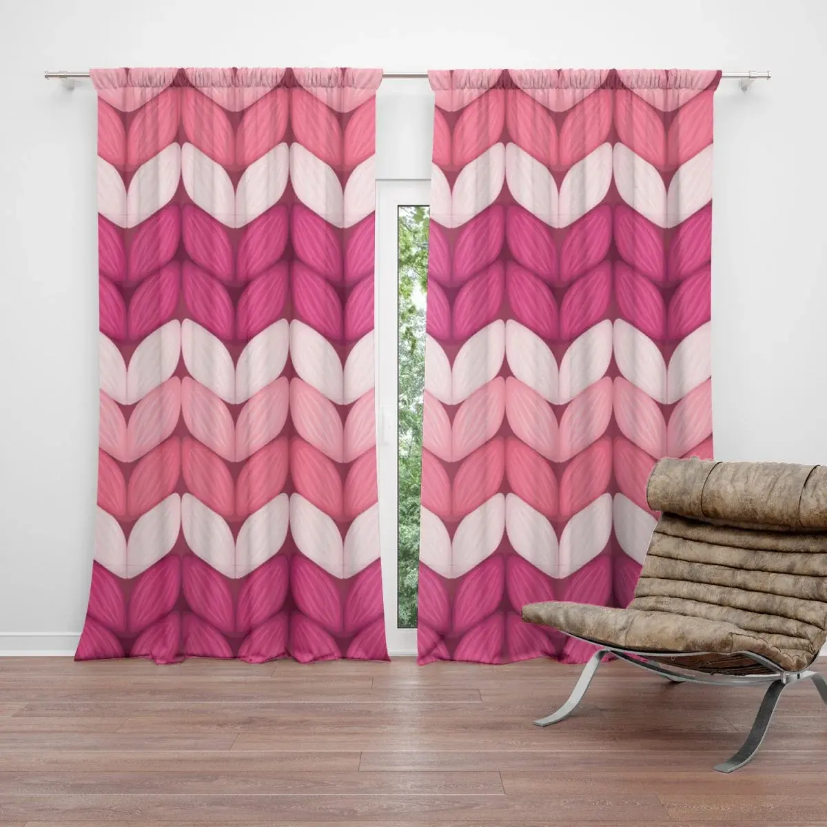Závěs Střídajíci růžové pletení: 2ks 140x250cm