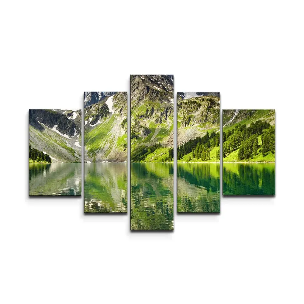 Obraz - 5-dílný Odraz hor na jezeře - 125x90 cm