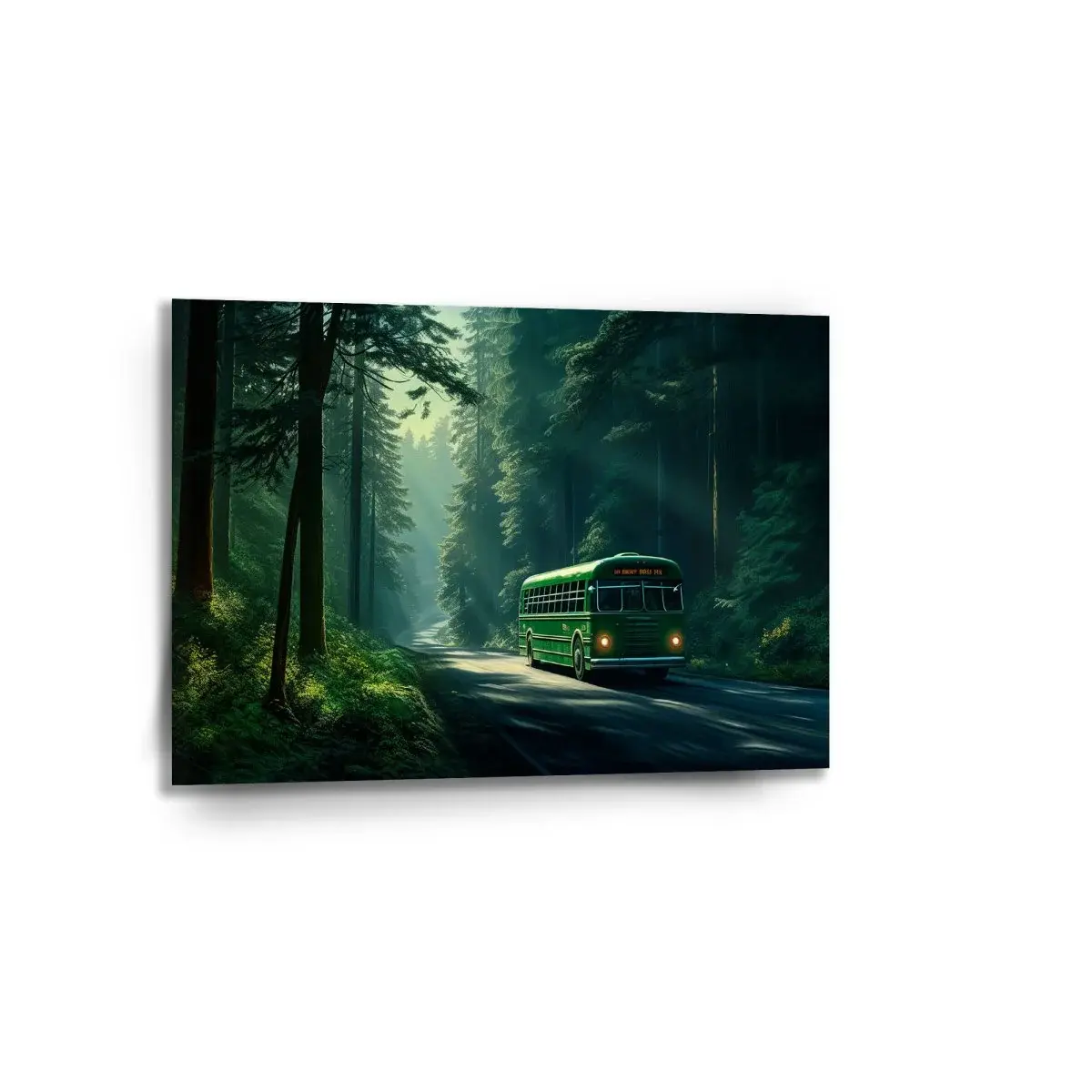 Obraz Zelený autobus v lese - 90x60 cm