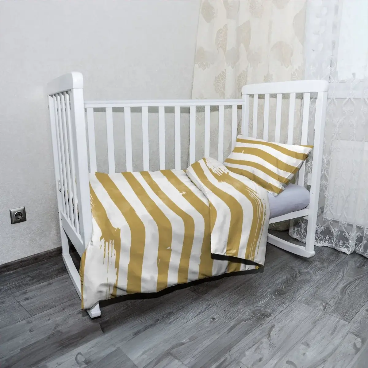 Mikroplyšové dětské povlečení do postýlky Zlaté pruhy - 120x90 / 40x60