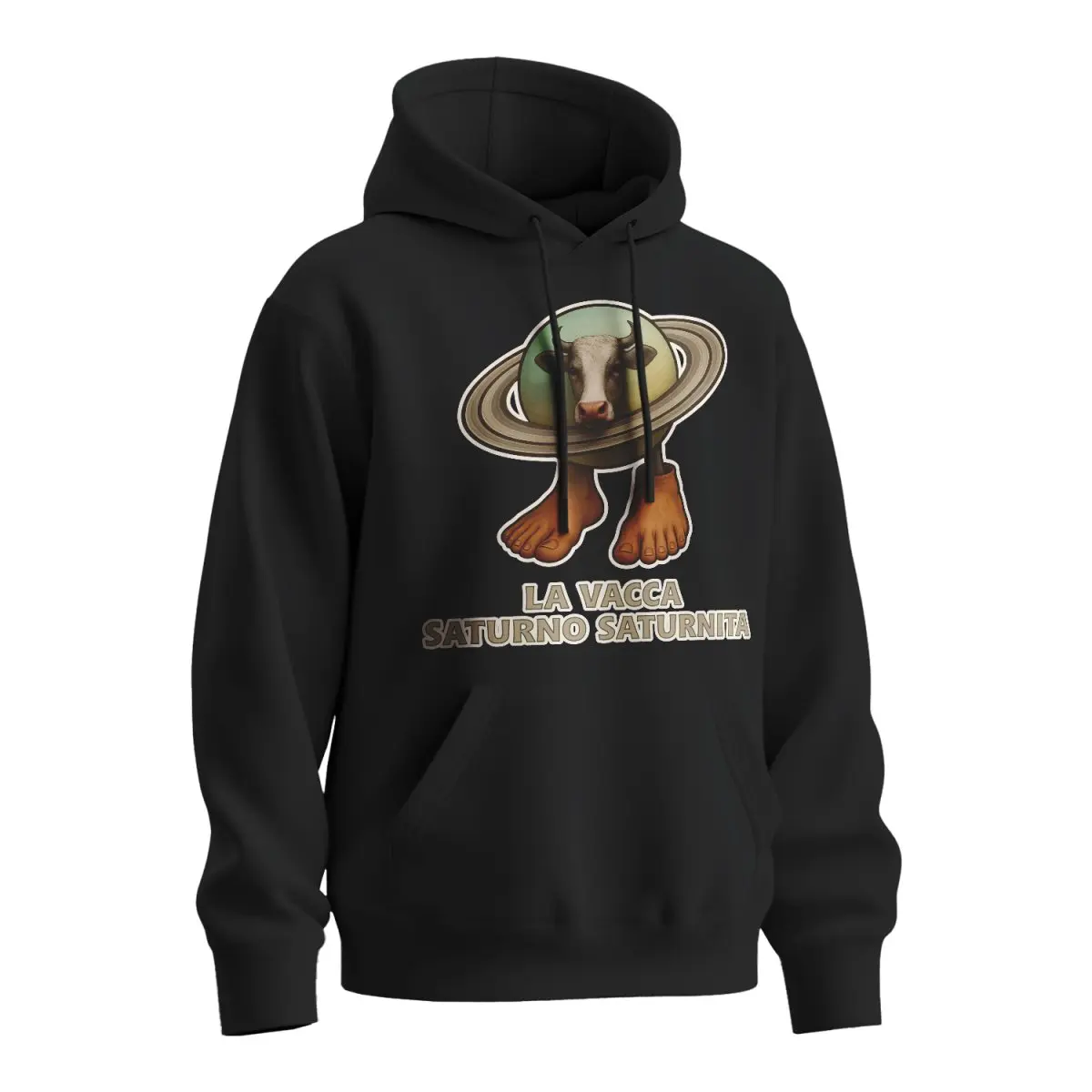 Mikina s potiskem La vacca saturno saturnita - Italian Brainrot - černá 4XL