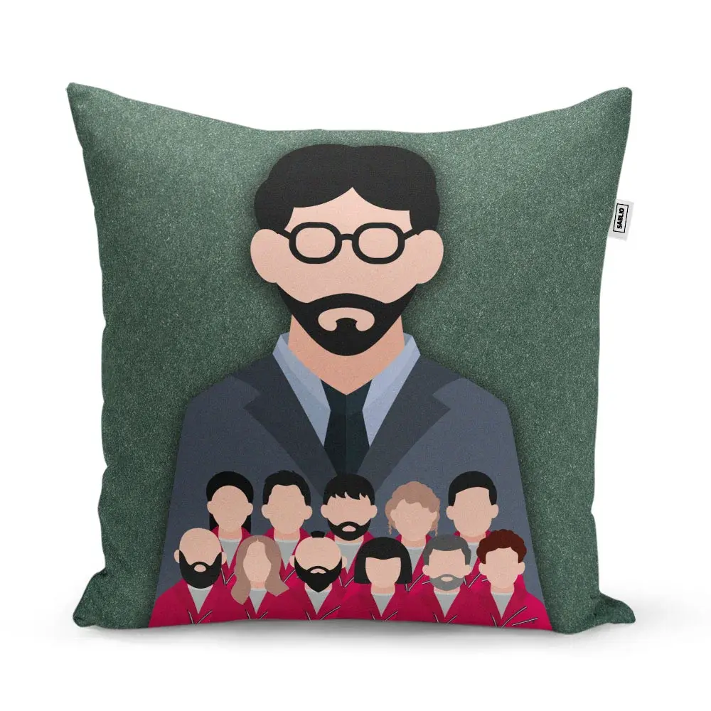 Polštář Money heist Profesor a jeho tým Zelená - 50x50 cm