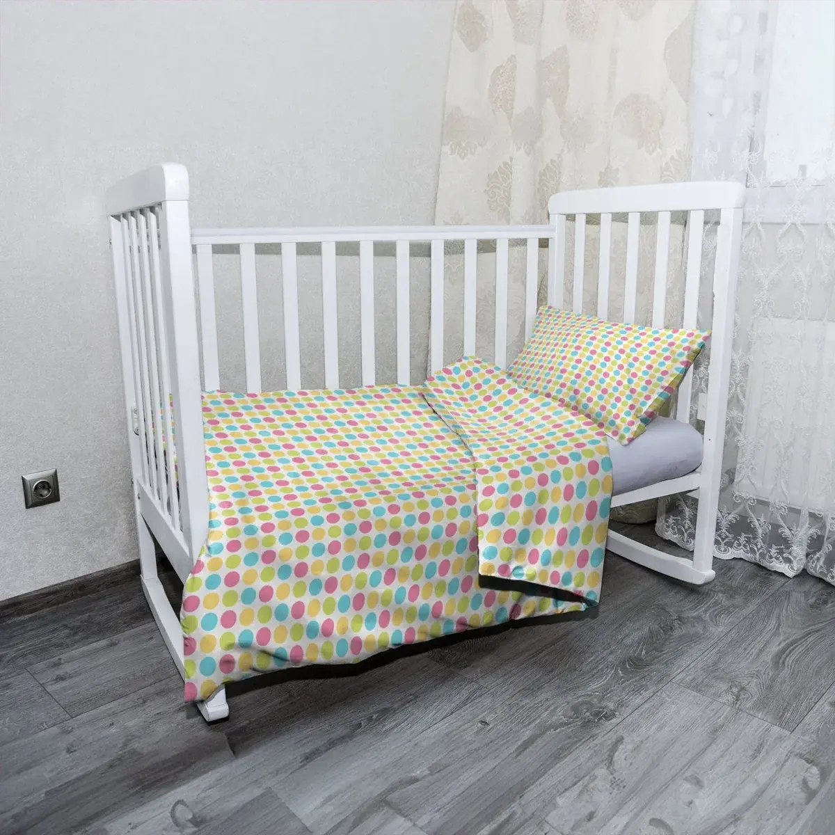 Mikroplyšové dětské povlečení do postýlky Veselé barevné puntíky - 130x90 / 40x60