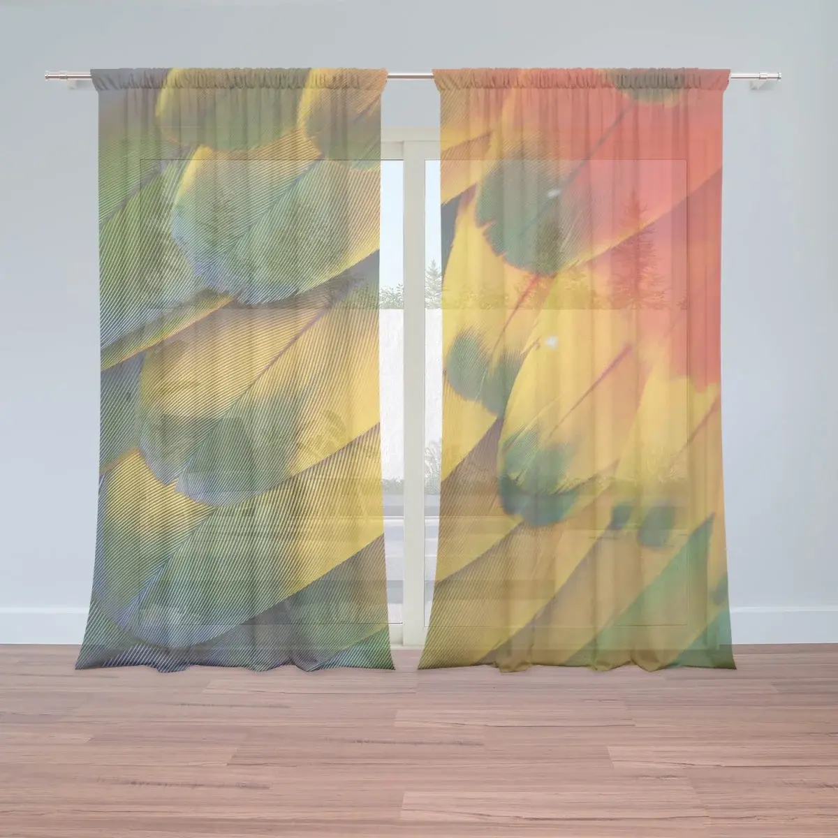 Záclony Barevné peří: 2ks 150x250cm