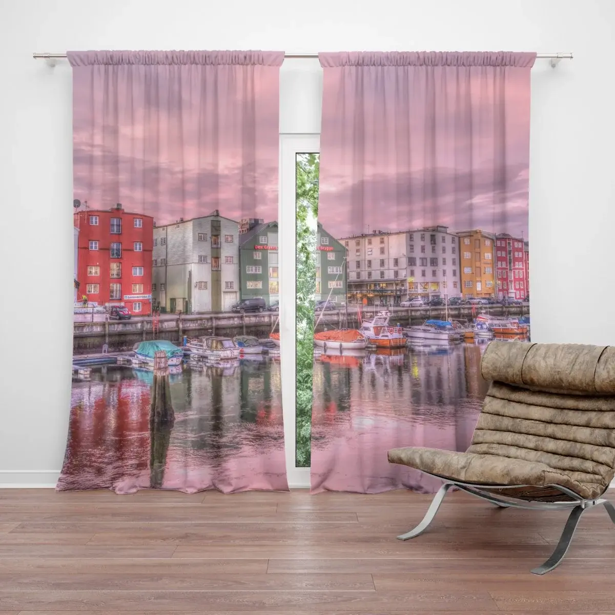 Závěs Barevné domky na pobřeží: 2ks 140x250cm