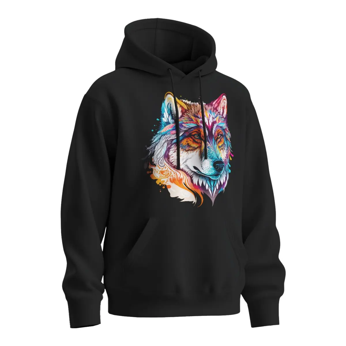 Mikina s potiskem Wolf paint 2 - černá 2XL