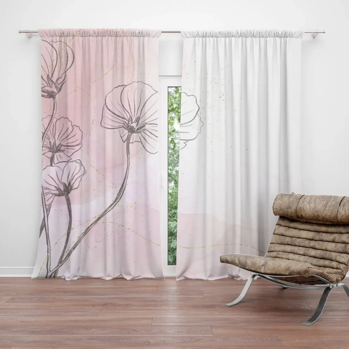 Závěs Růžový akvarel: 2ks 140x250cm