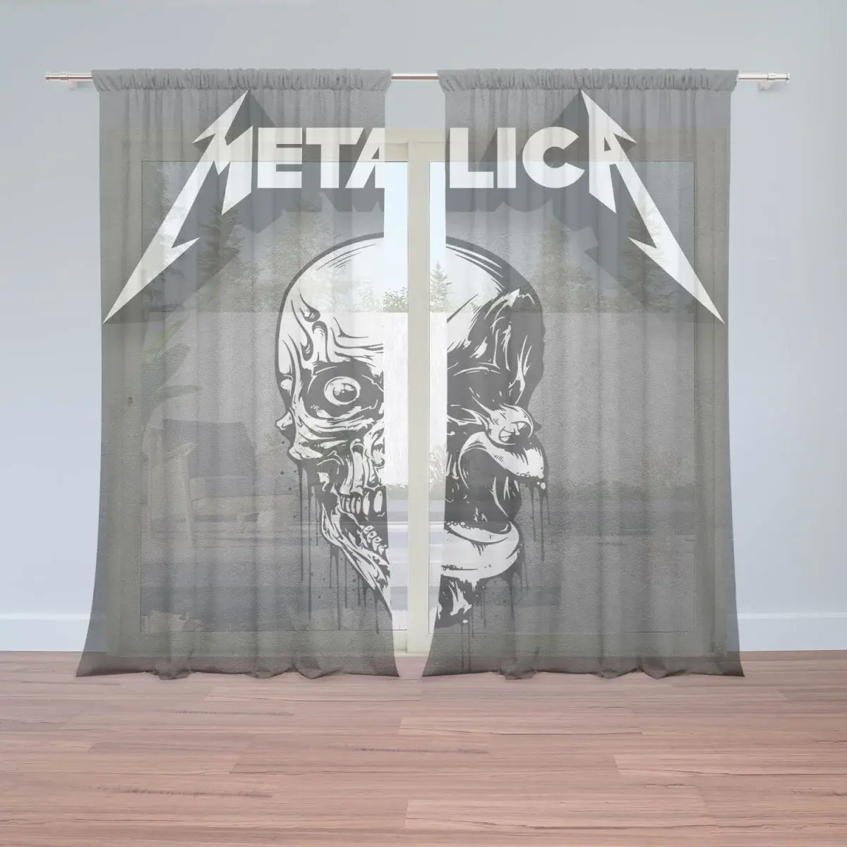 Záclony METALLICA Lebka Šedá: 2ks 150x250cm