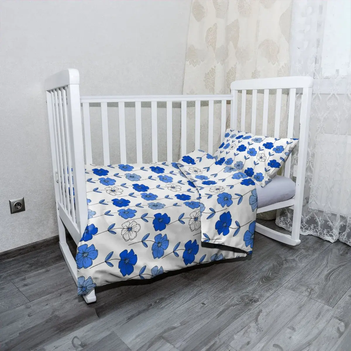 Mikroplyšové dětské povlečení do postýlky Modré květiny
