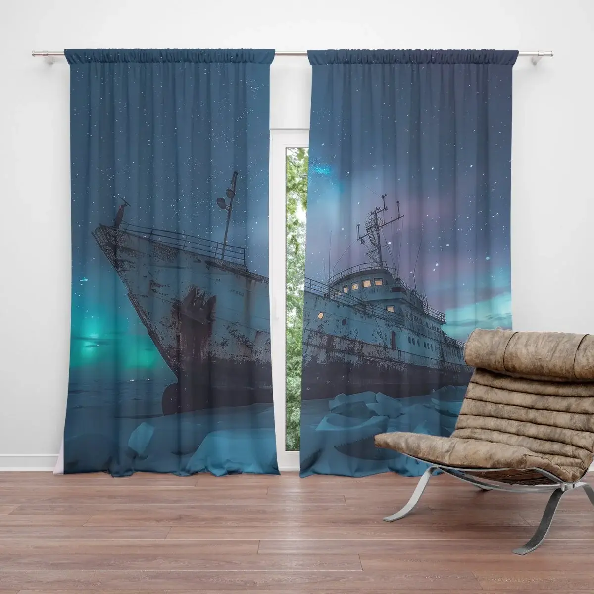 Závěs Vrak lodi při polární záři: 2ks 140x250cm