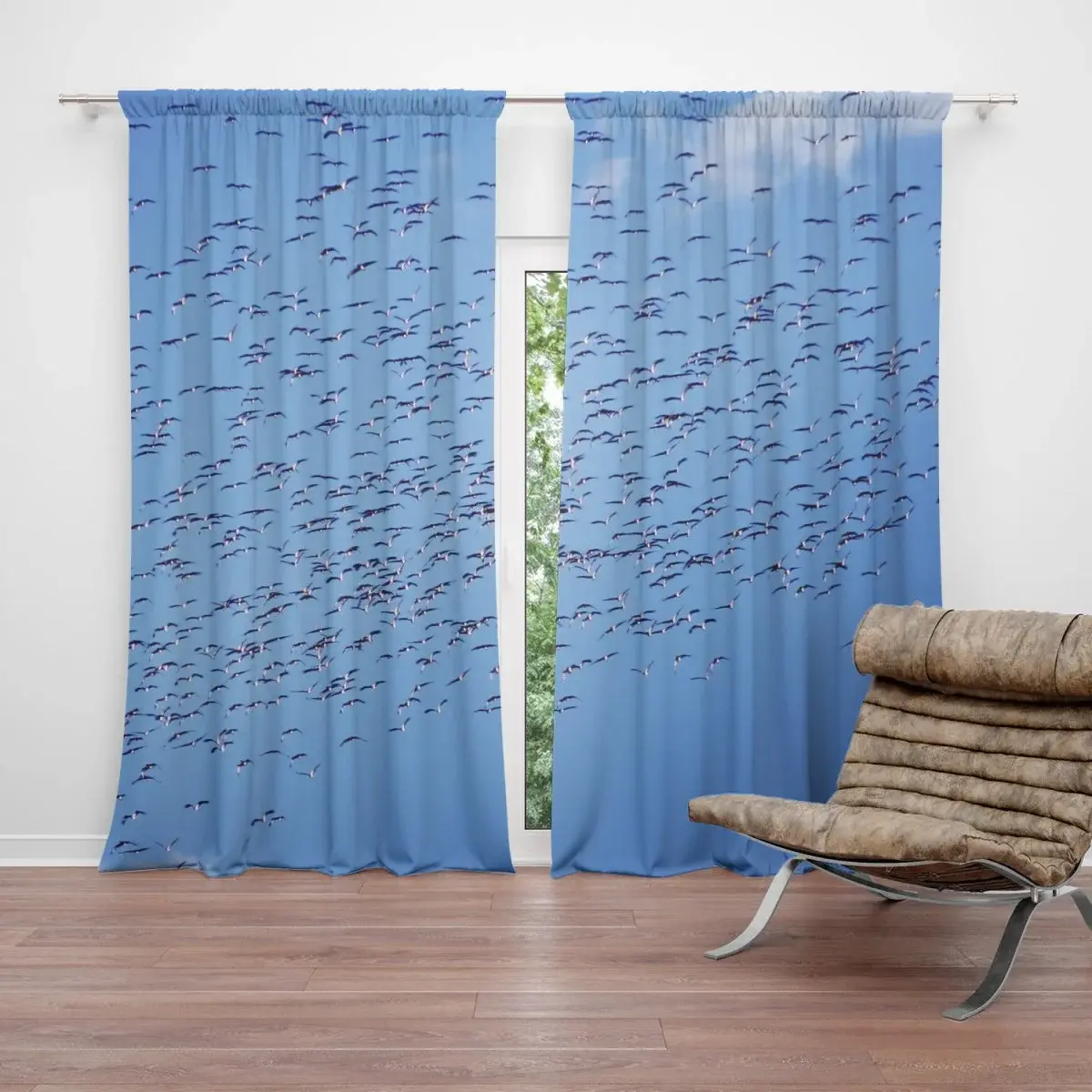 Závěs Hejno ptáků: 2ks 140x250cm
