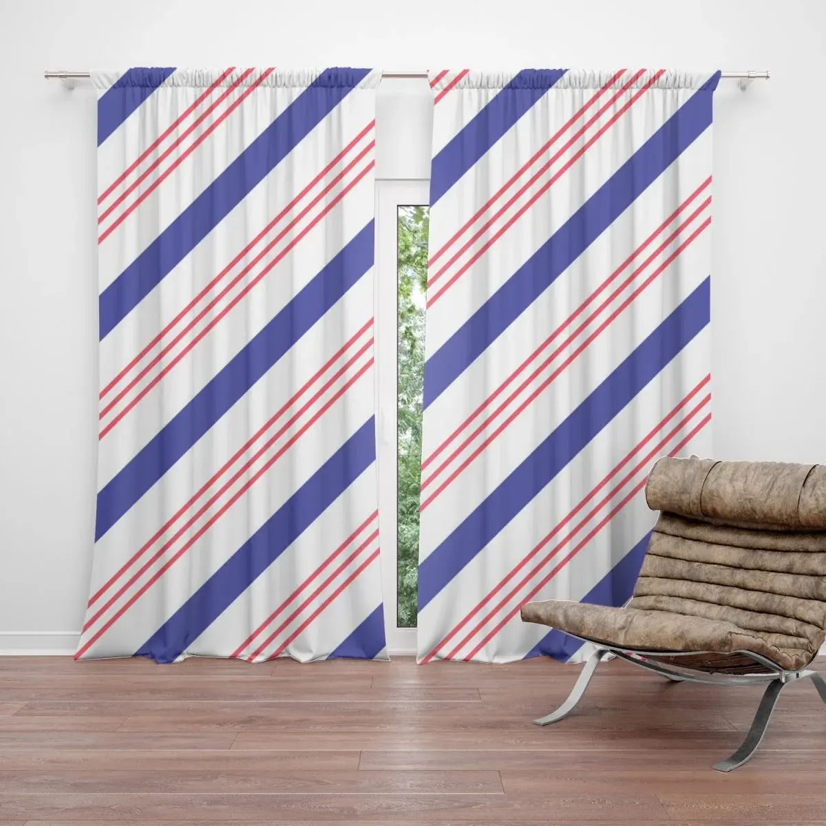 Závěs Modročervené pruhy: 2ks 140x250cm