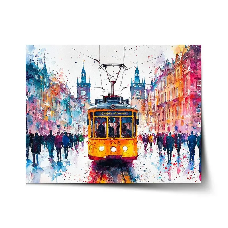 Plakát Žlutá tramvaj Paint - 60x40 cm