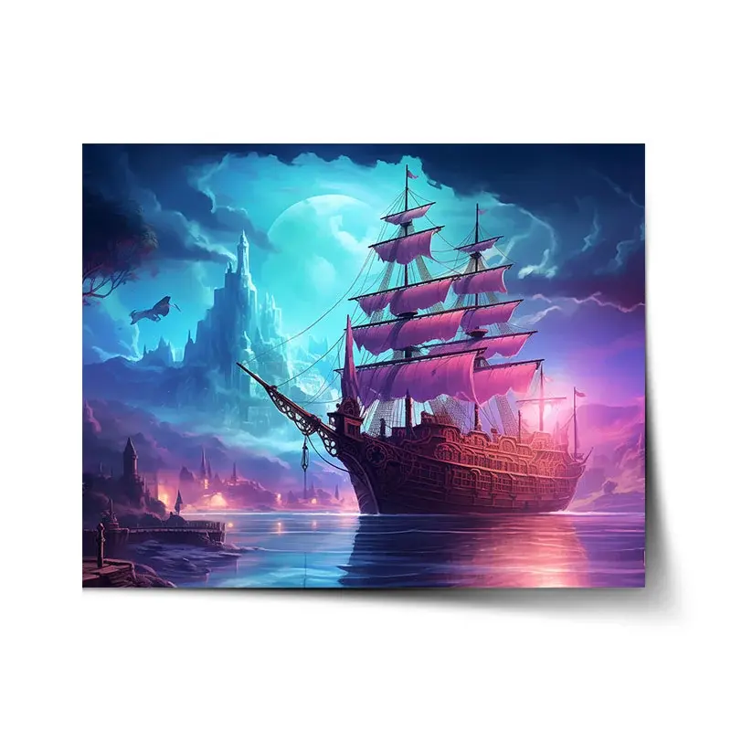 Plakát Magická plachetnice pod měsícem - 60x40 cm