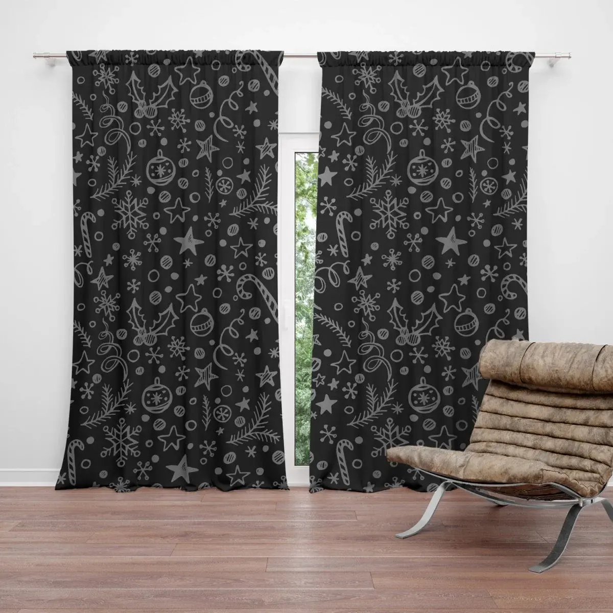 Vánoční závěs Vánoce na černé: 2ks 140x250cm