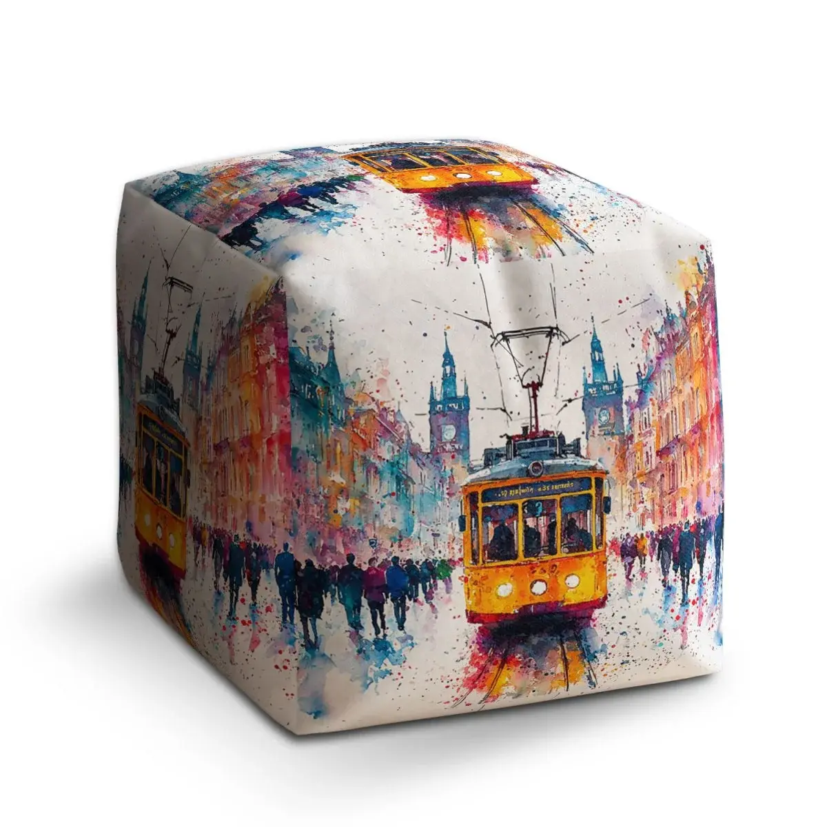 Taburet Cube Žlutá tramvaj Paint - 60x60x60 cm