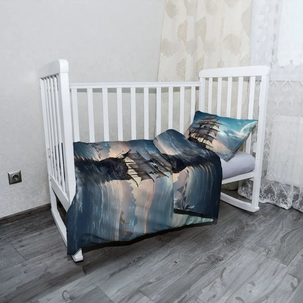 Mikroplyšové dětské povlečení do postýlky Plachetnice mezi skalami - 120x90 / 40x60