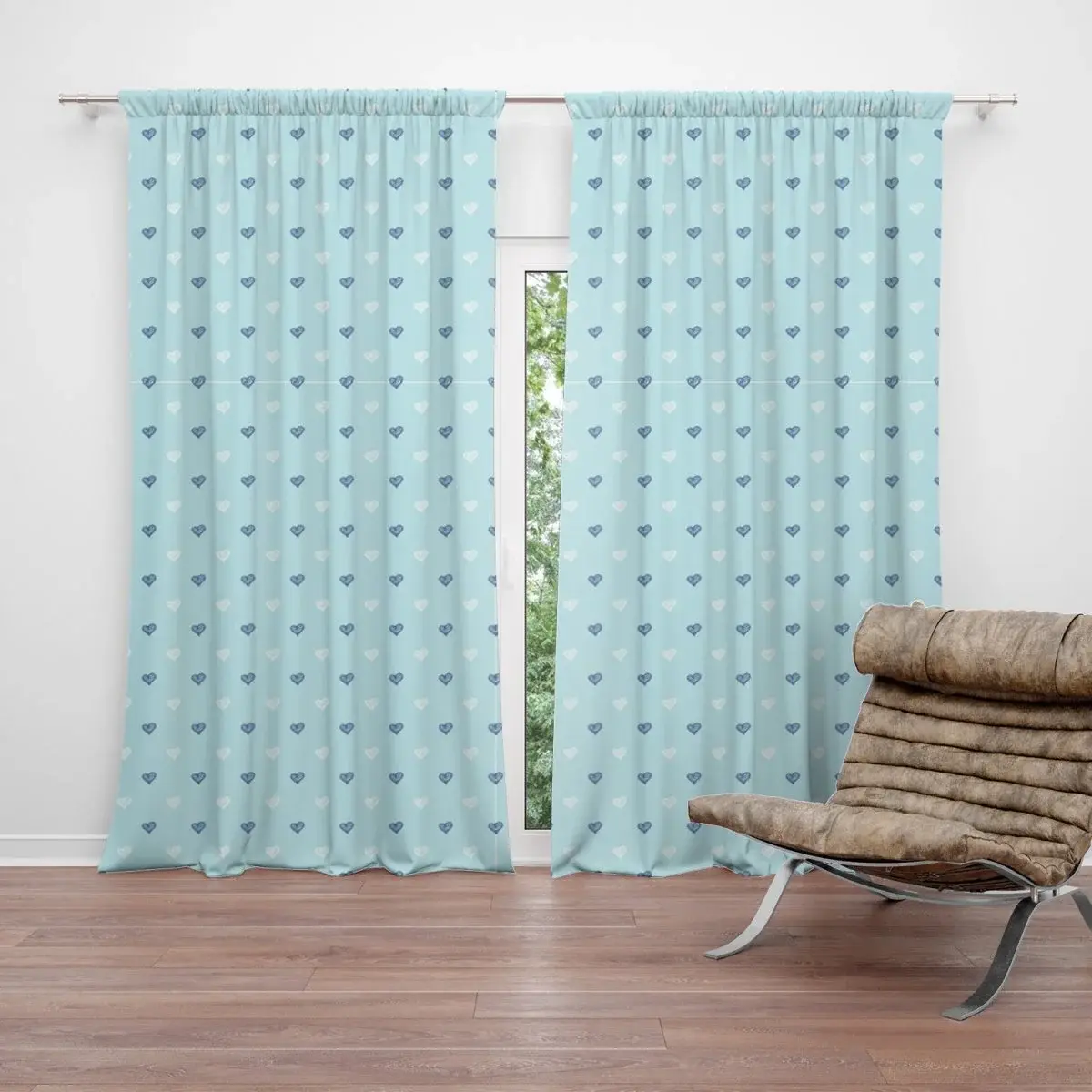 Závěs Srdce na modré: 2ks 140x250cm