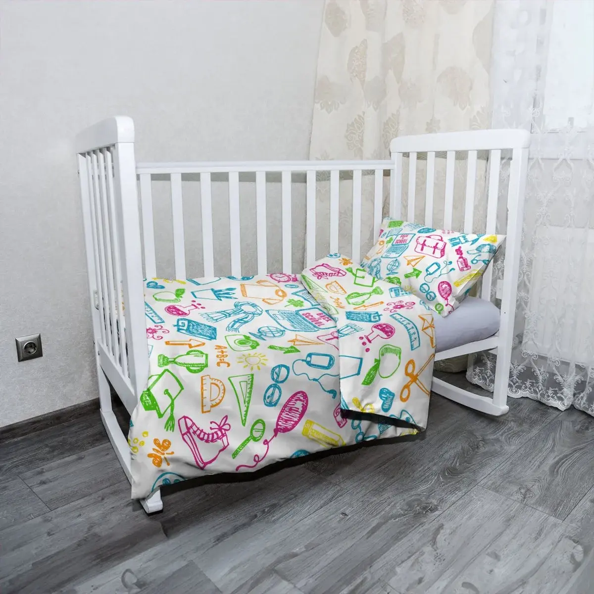 Mikroplyšové dětské povlečení do postýlky Barevná škola - 100x135 / 40x60