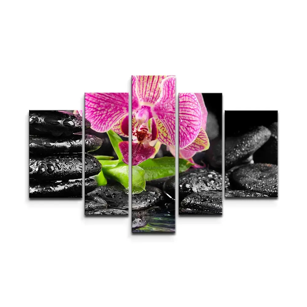 Obraz - 5-dílný Orchidej na kamenech - 125x90 cm
