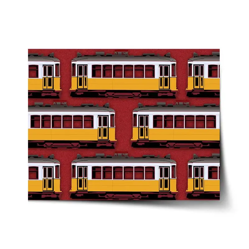 Plakát Lisabonské historické tramvaje Červený Pattern - 90x60 cm