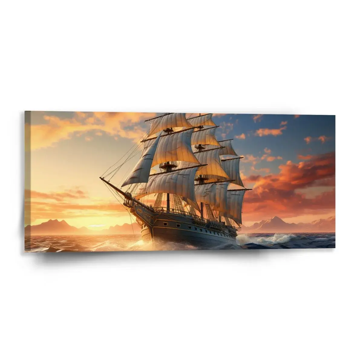 Obraz Plachetnice ve vlnách při východu slunce - 110x50 cm