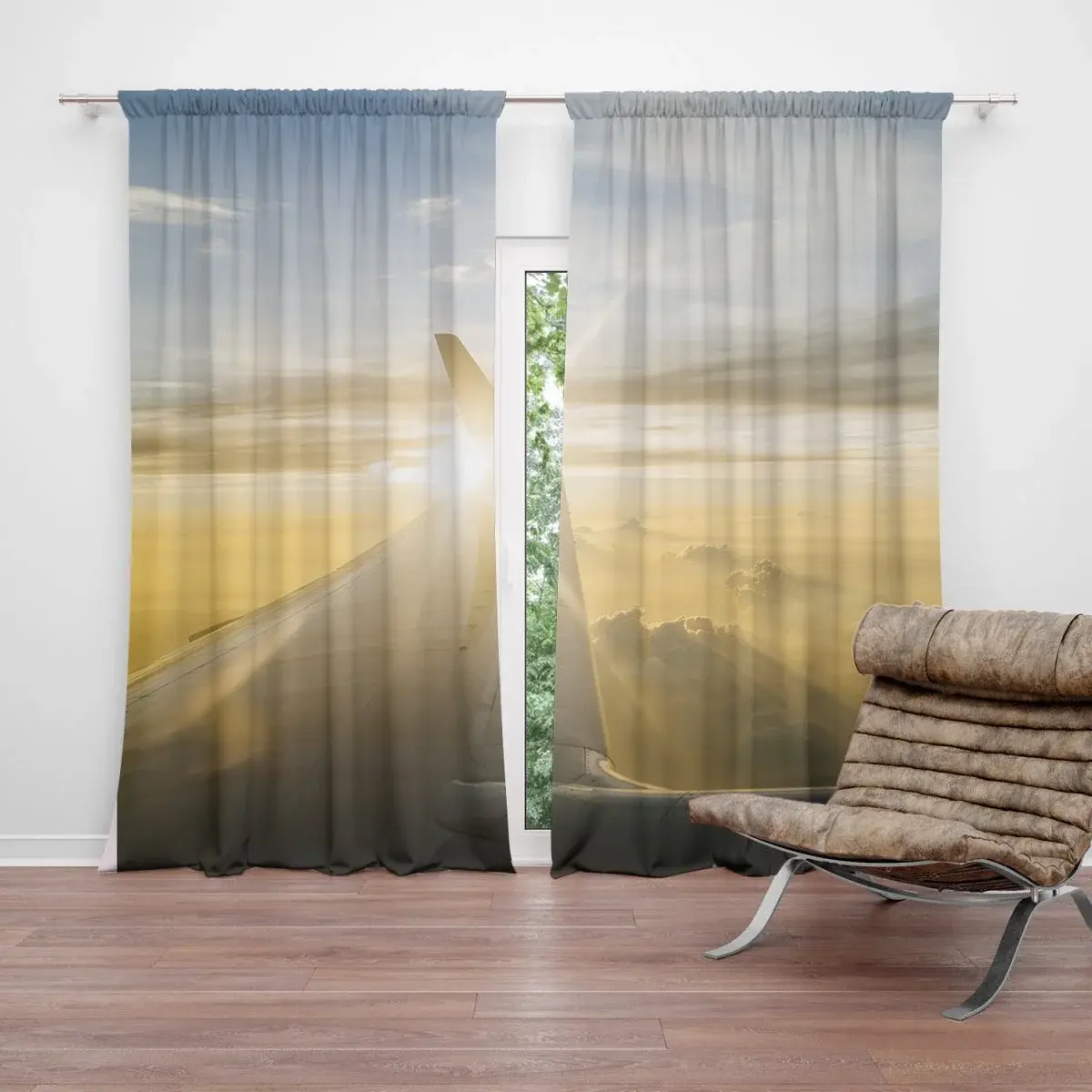 Závěs Křídlo letadla nad mraky: 2ks 140x250cm