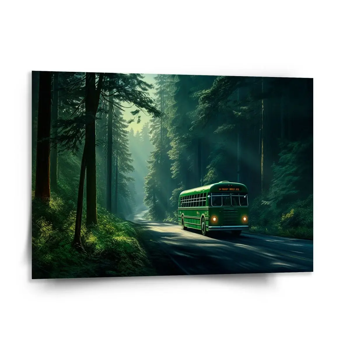 Obraz Zelený autobus v lese - 150x110 cm