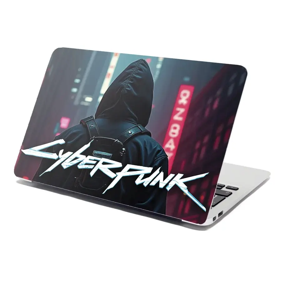 Samolepka na notebook Cyberpunk 2077 Pohled do města - 38x26 cm