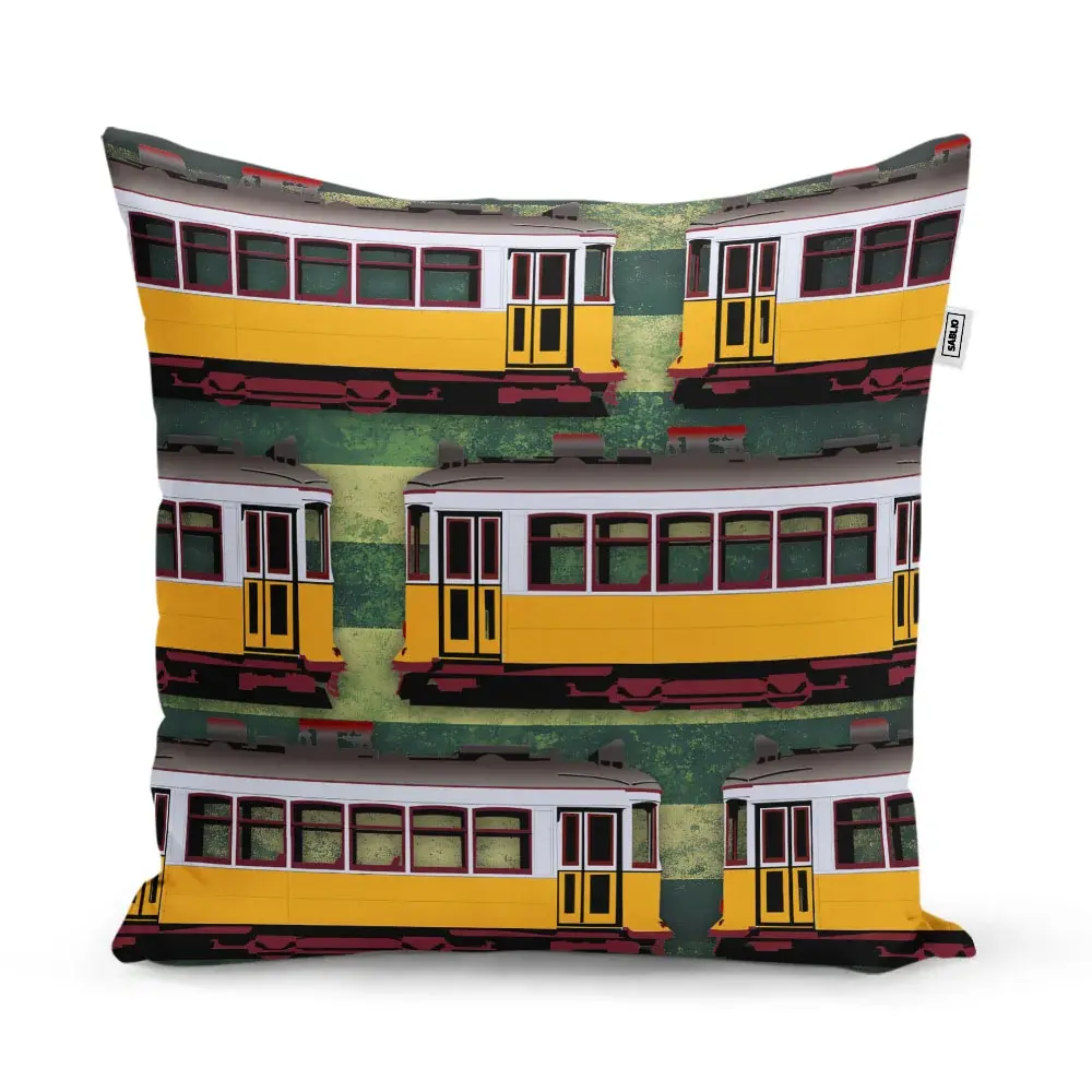 Polštář Lisabonské historické tramvaje Zelený Pattern - 60x60 cm