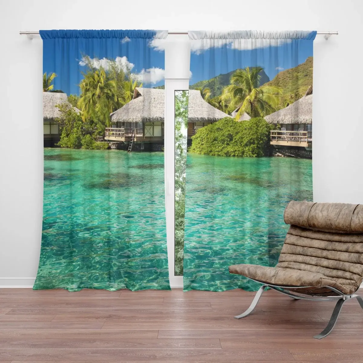 Závěs Chatky na moři: 2ks 140x250cm