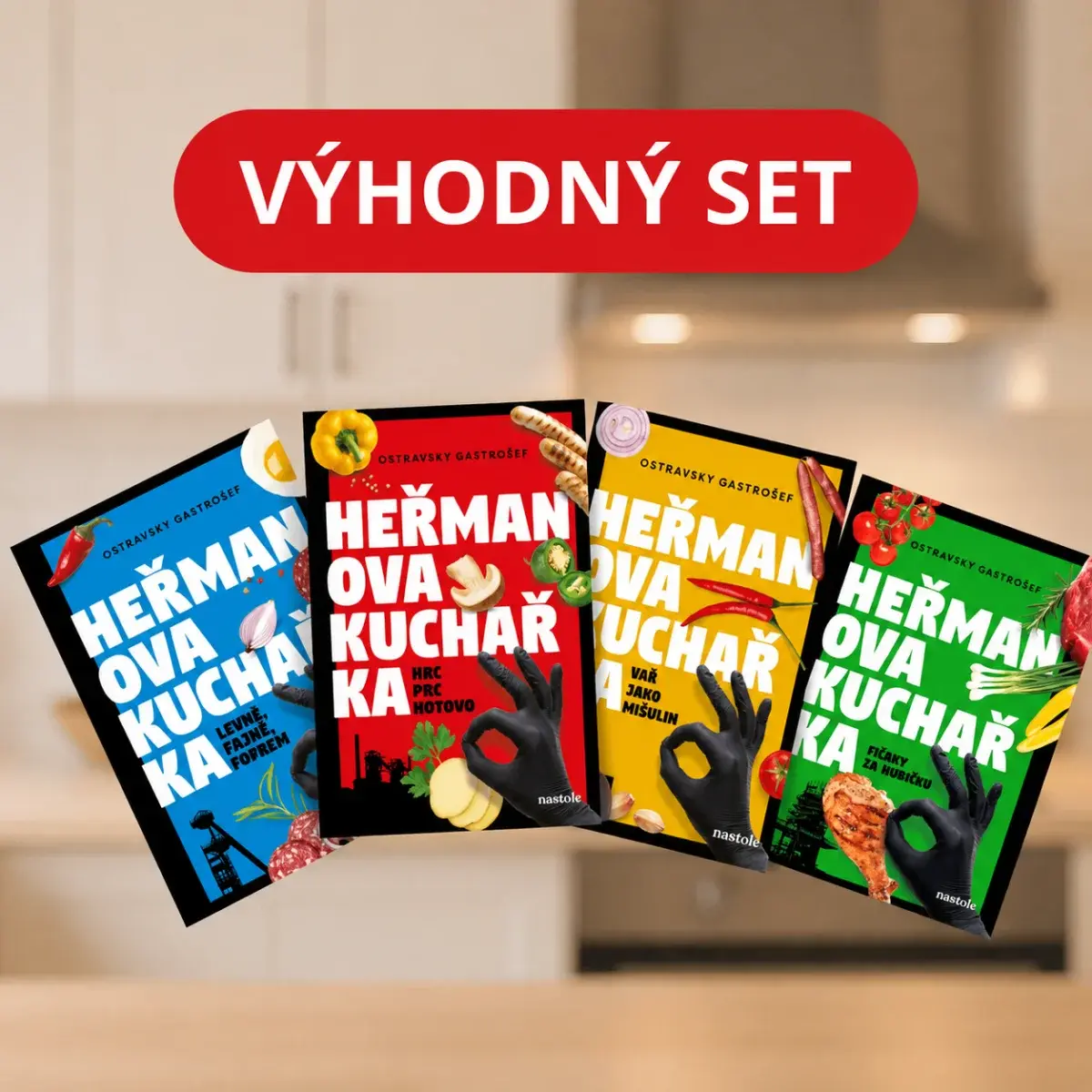 Výhodný set čtyř kuchařek Ostravskeho gastrošefa Heřmana Gazdy
