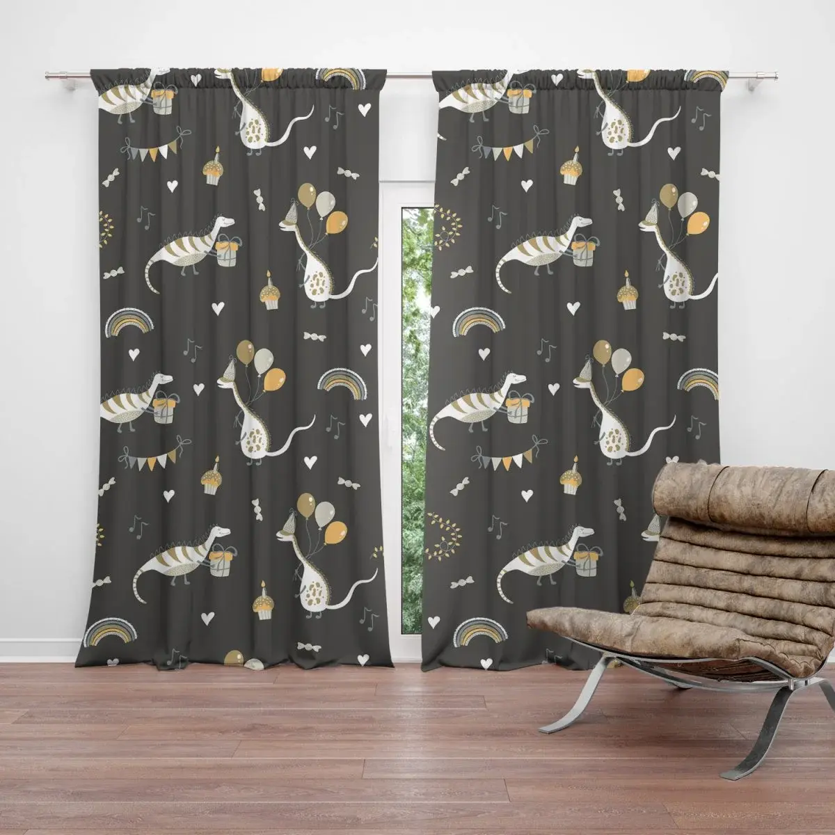 Závěs Dinosauří párty: 2ks 140x250cm
