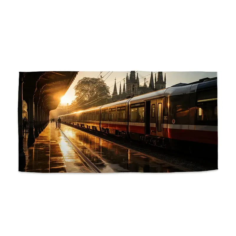 Ručník Vlak na nádraží při východu slunce - 70x140 cm