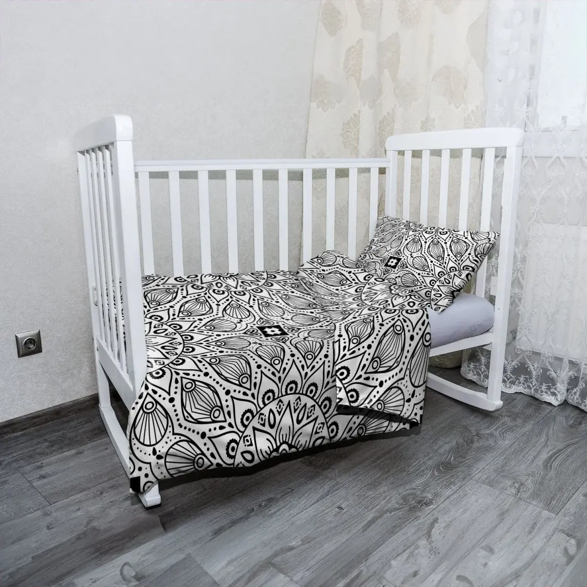 Mikroplyšové dětské povlečení do postýlky Bílé mehendi - 120x90 / 40x60