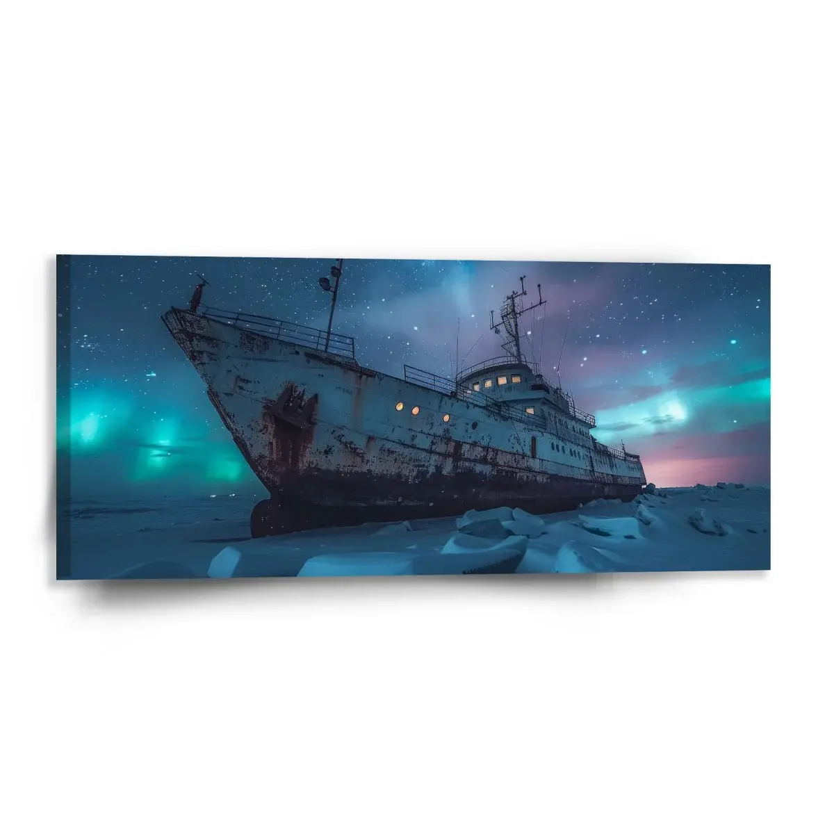 Obraz Vrak lodi při polární záři - 110x50 cm