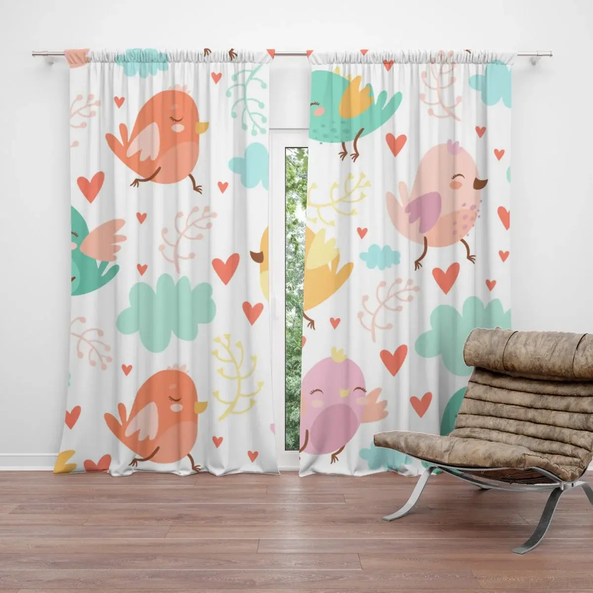 Závěs Oblak s ptáčky: 2ks 140x250cm