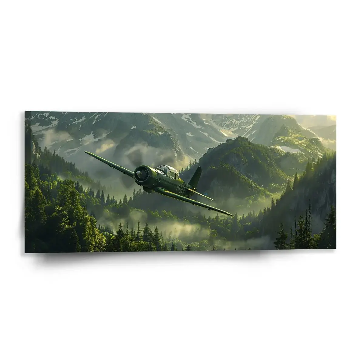 Obraz Bojové letadlo v horách - 110x50 cm
