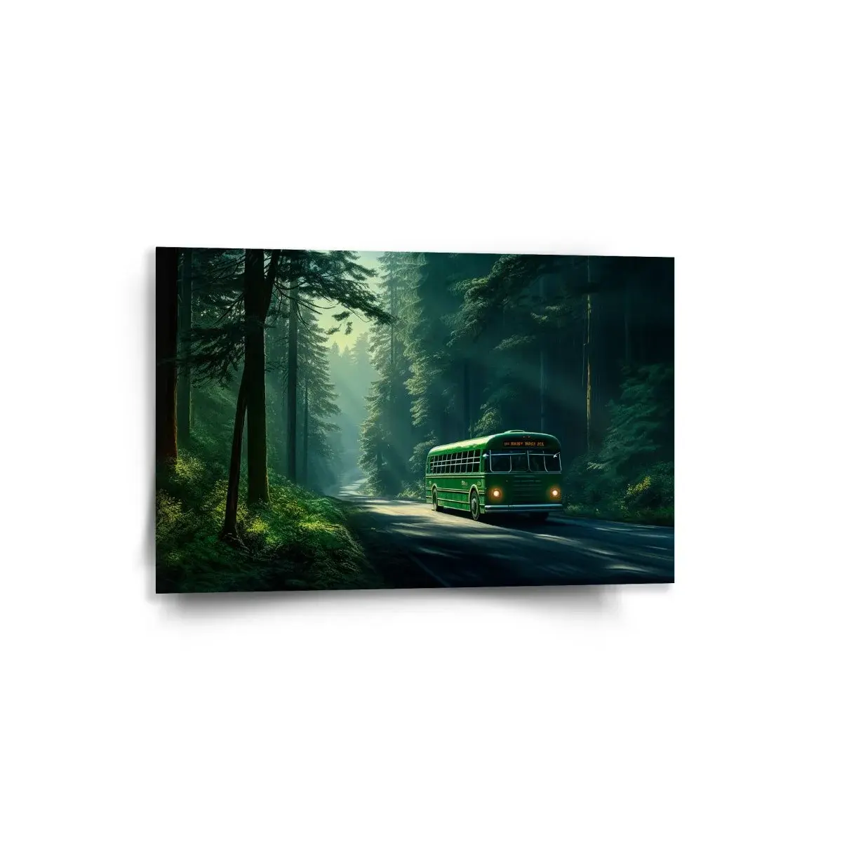 Obraz Zelený autobus v lese - 60x40 cm