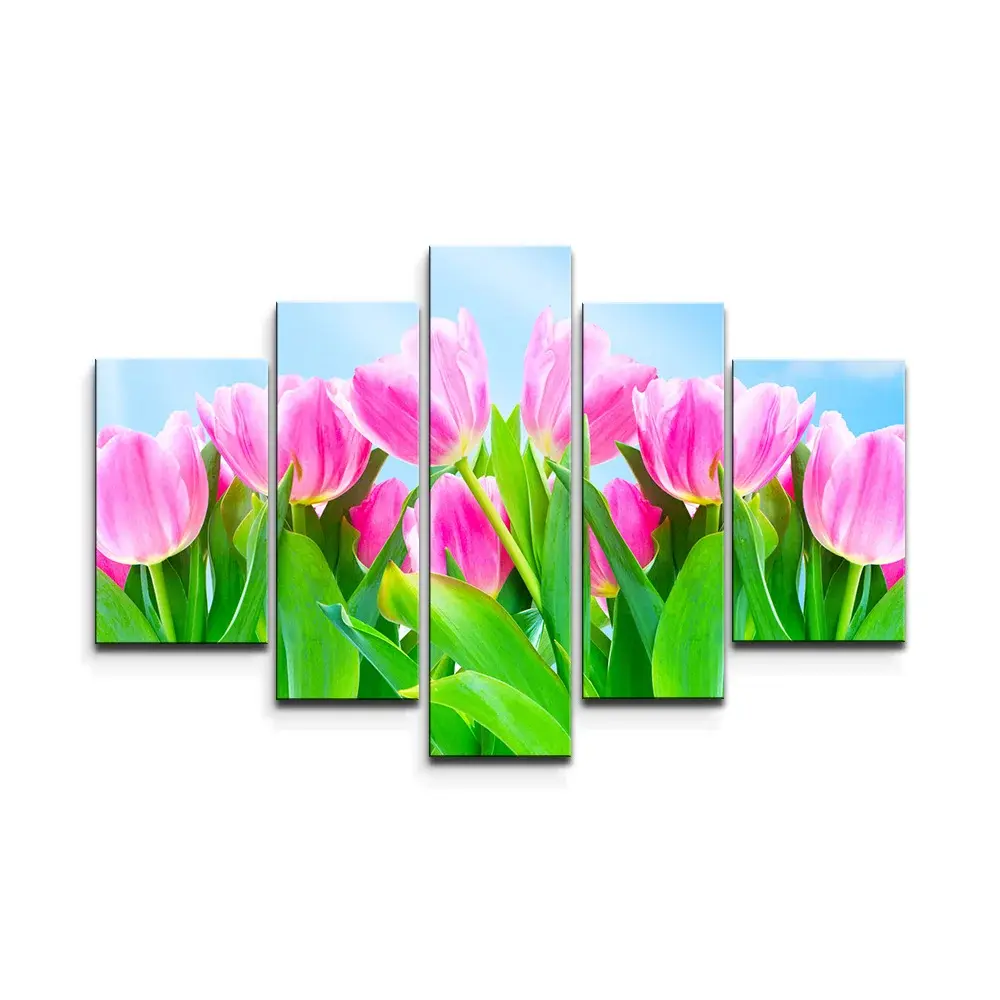 Obraz - 5-dílný Růžové tulipány - 125x90 cm