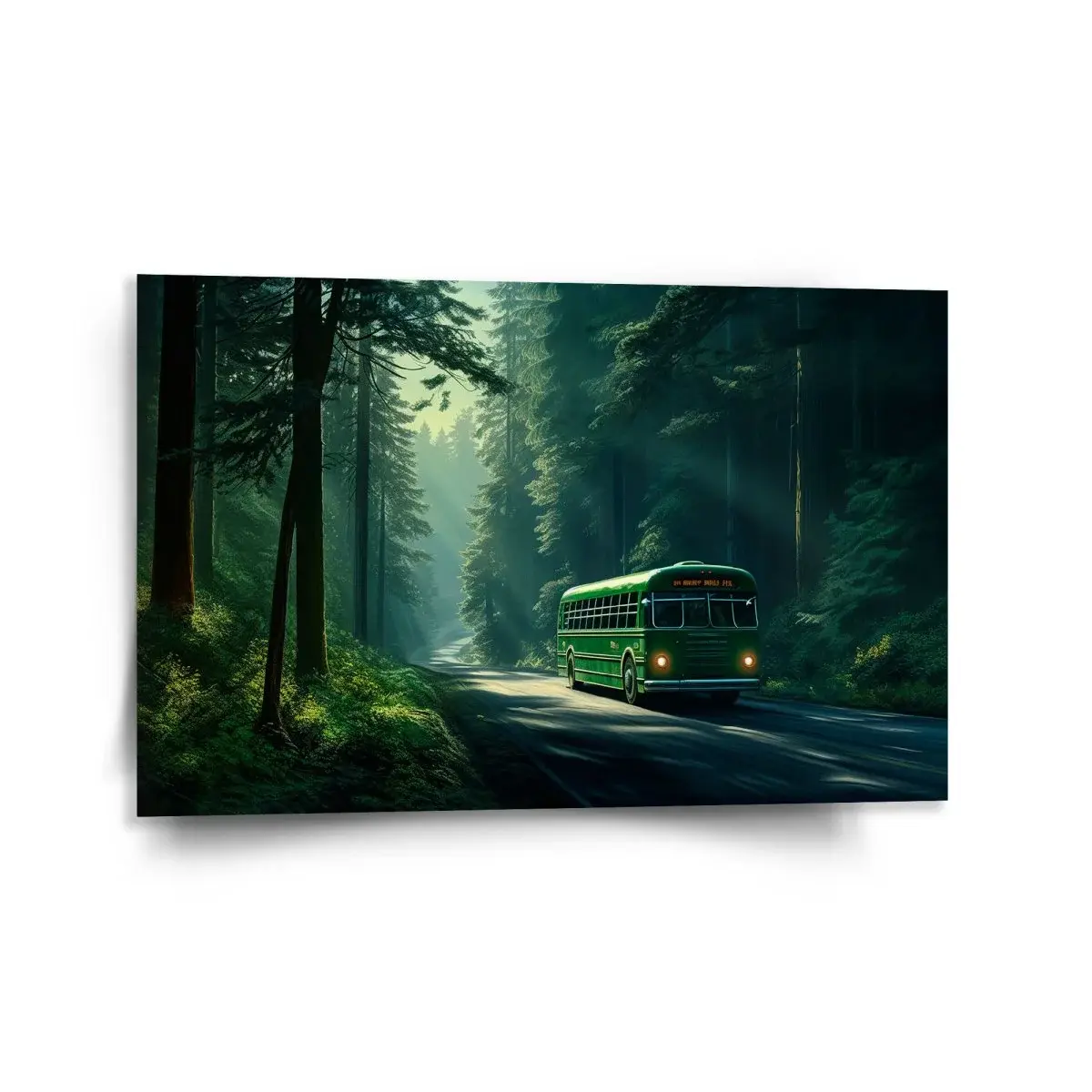 Obraz Zelený autobus v lese - 120x80 cm