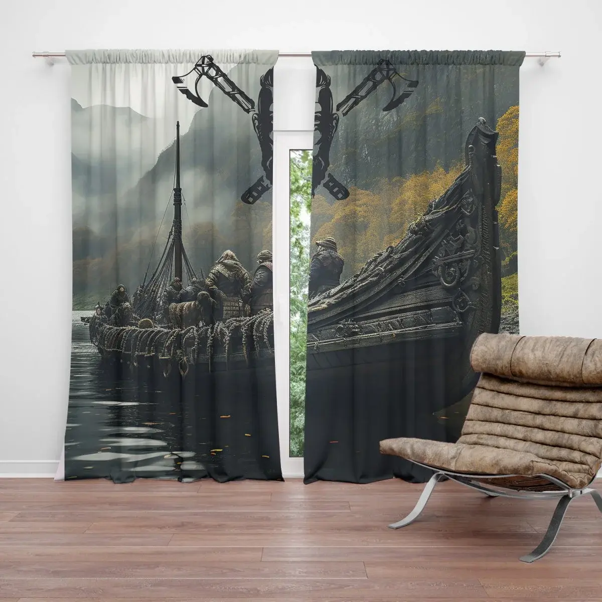 Závěs Vikingové Loď: 2ks 140x250cm