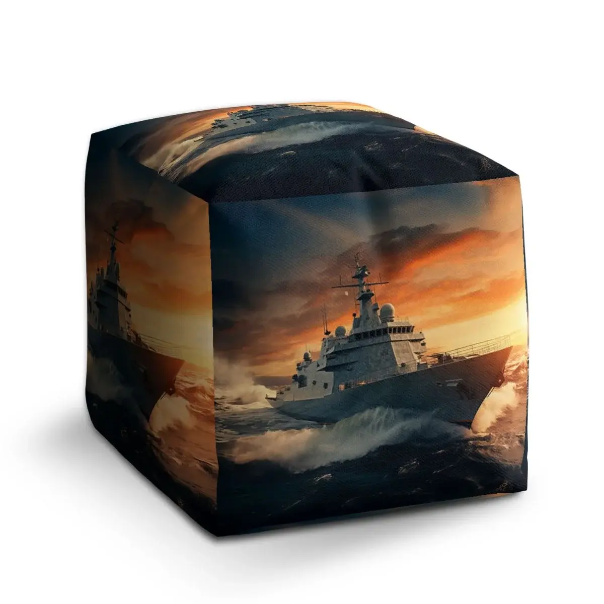 Taburet Cube Válečná loď v rozbouřených vodách - 50x50x50 cm