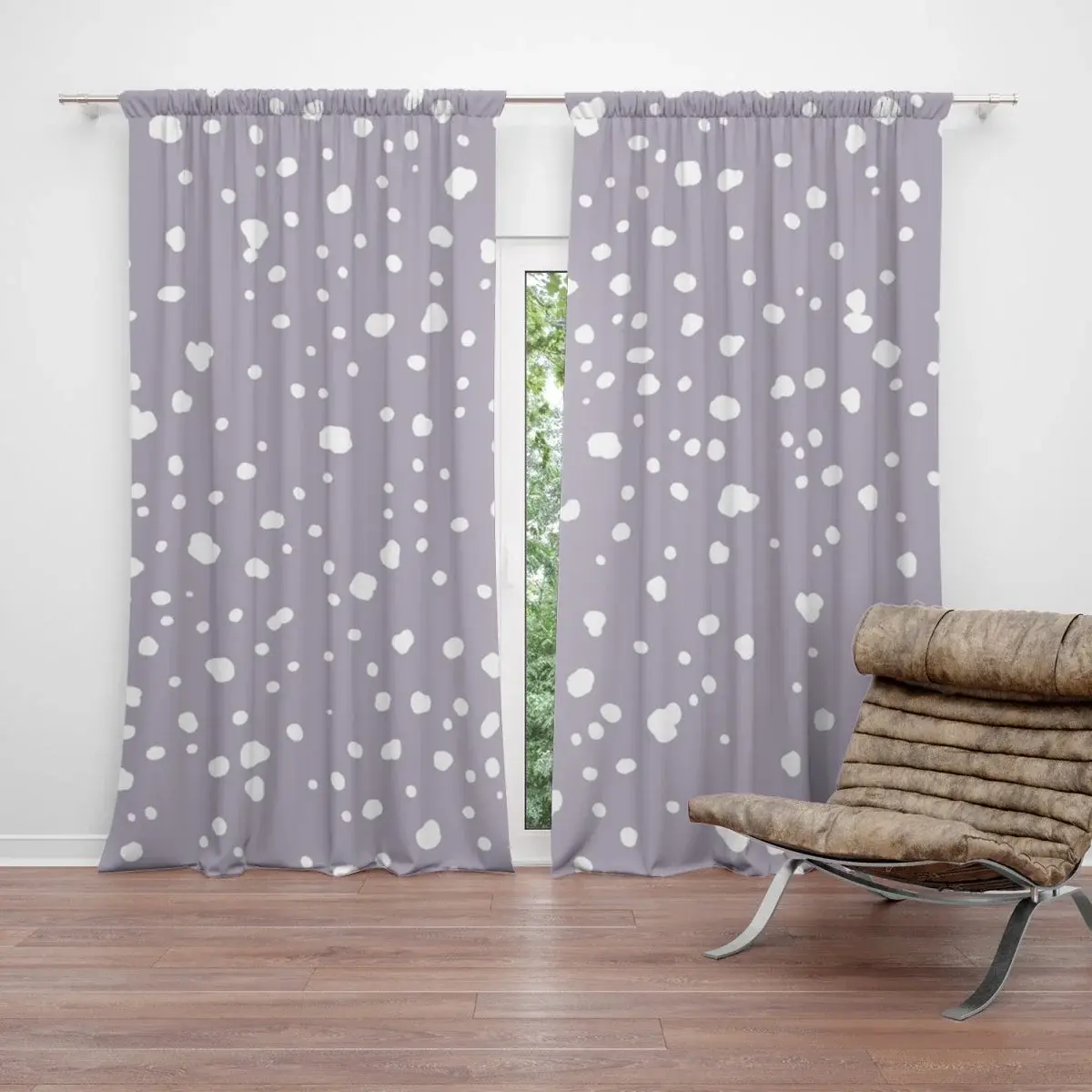 Závěs Bílé flíčky na fialové: 2ks 140x250cm