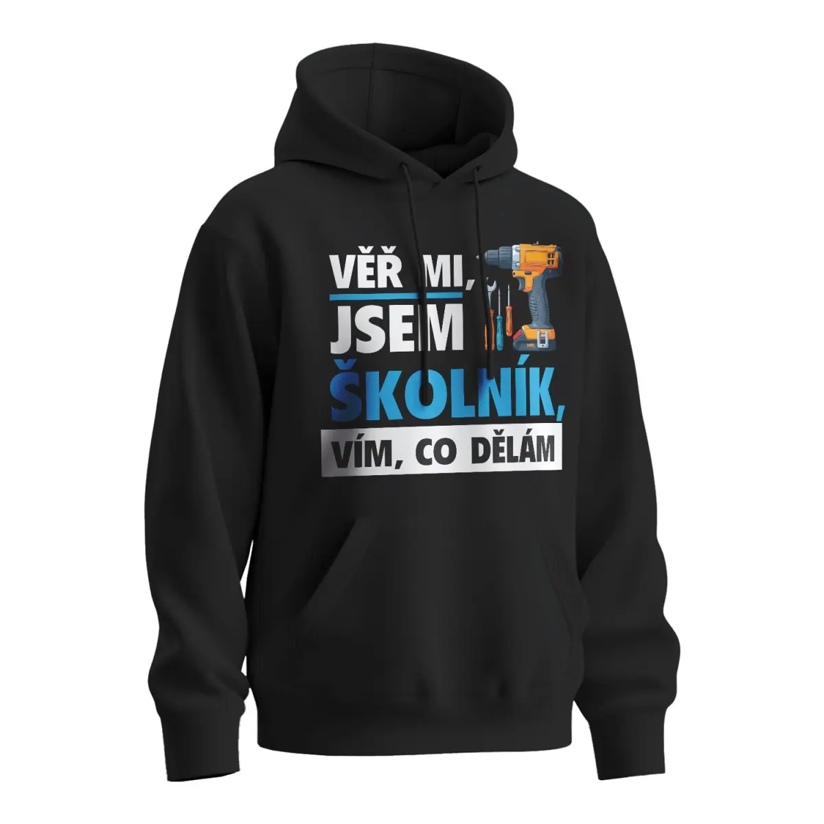 Mikina s potiskem Věř mi, jsem školník - černá