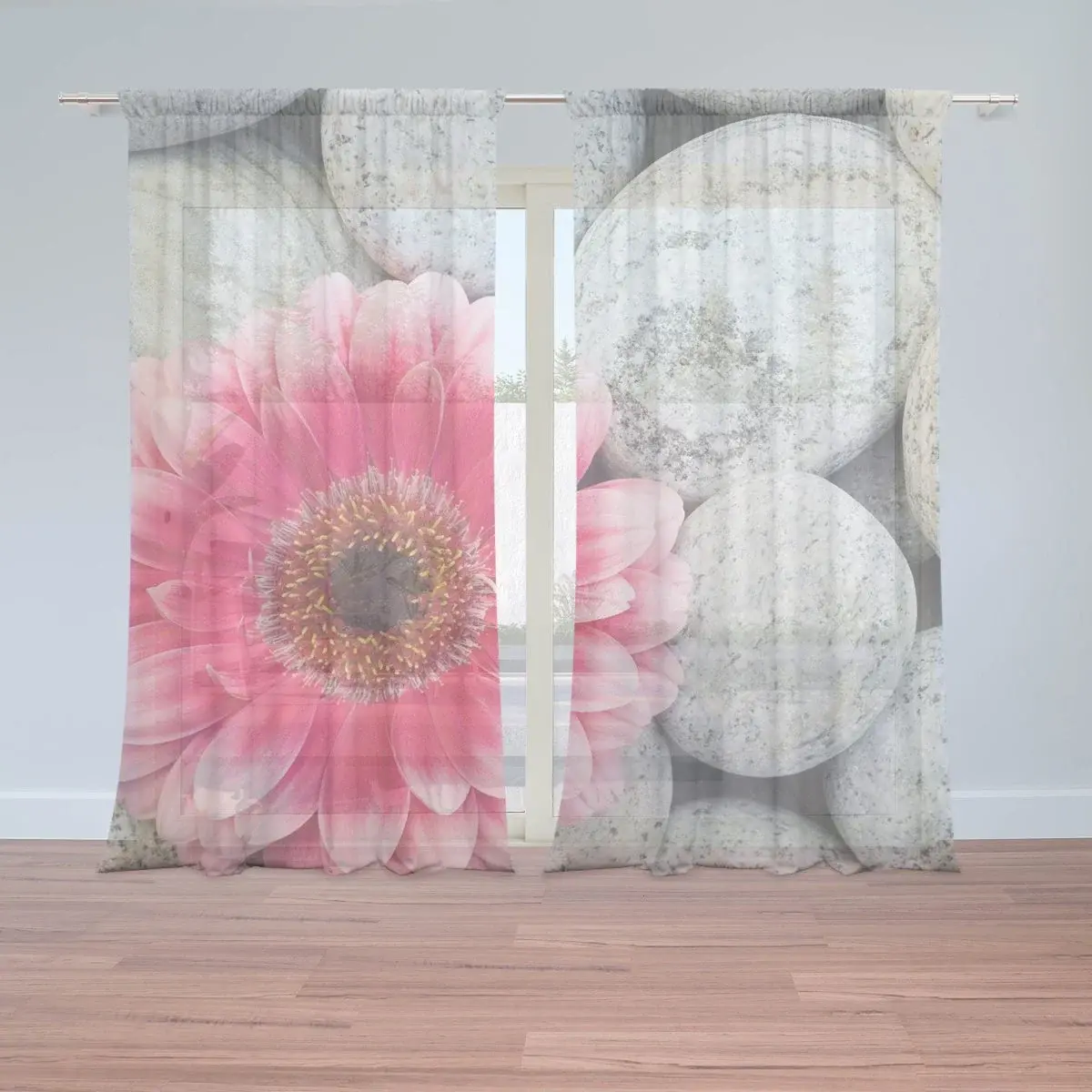 Záclony Gerbera na kamenech: 2ks 150x250cm