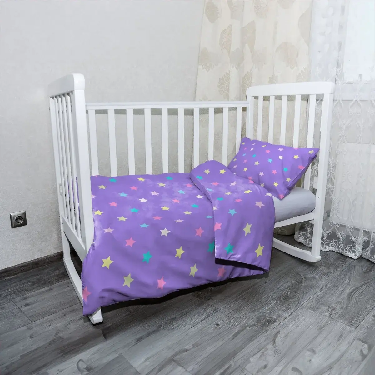 Mikroplyšové dětské povlečení do postýlky Hvězdy na fialové - 100x135 / 40x60