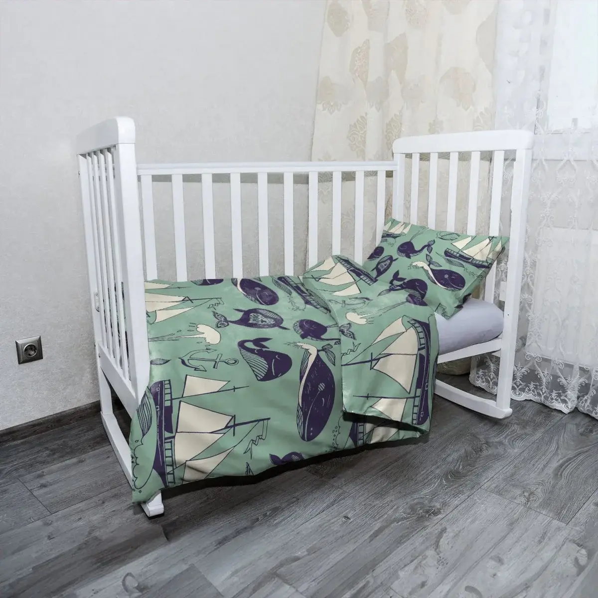 Mikroplyšové dětské povlečení do postýlky Velryby