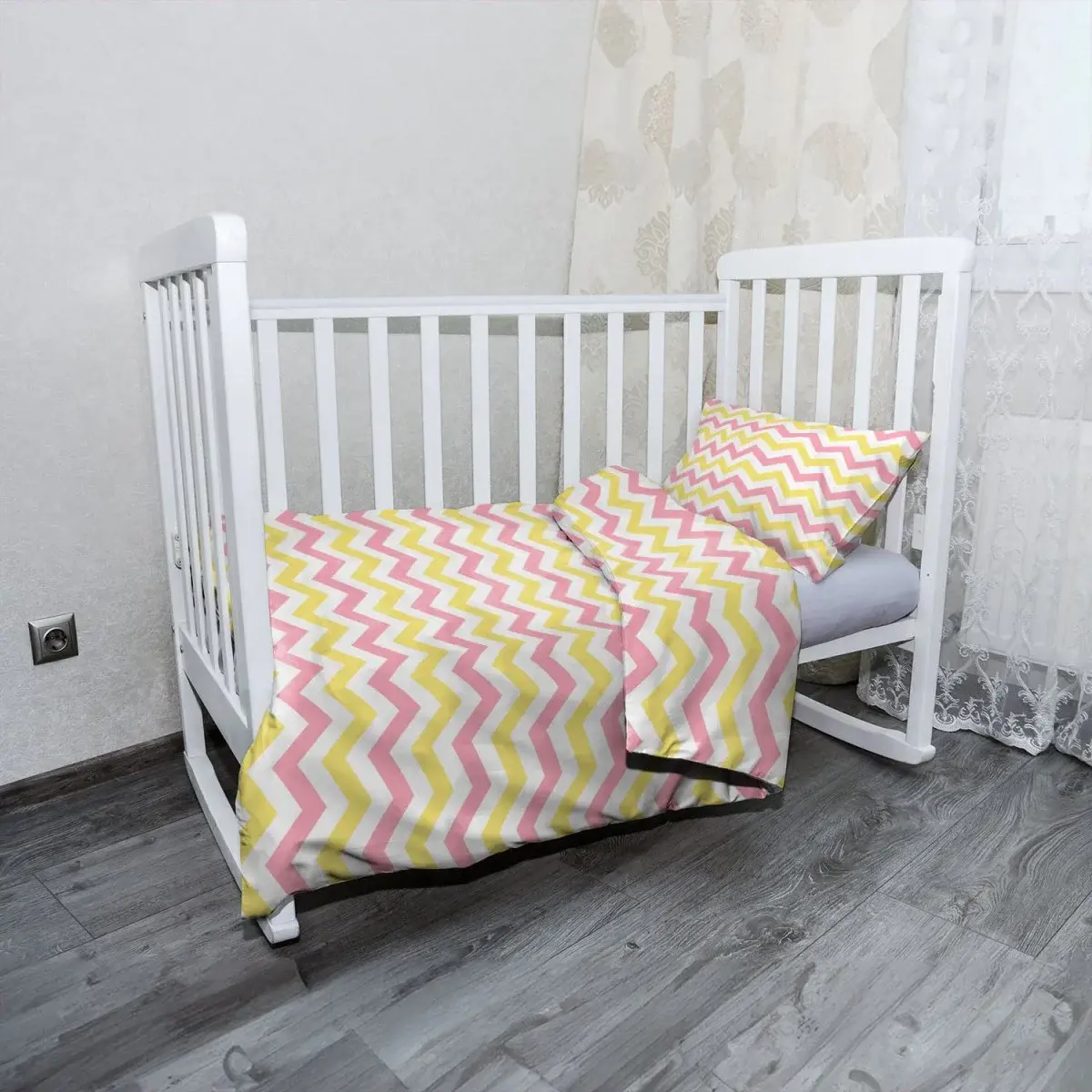 Mikroplyšové dětské povlečení do postýlky Růžové a žluté klikyháky - 120x90 / 40x60