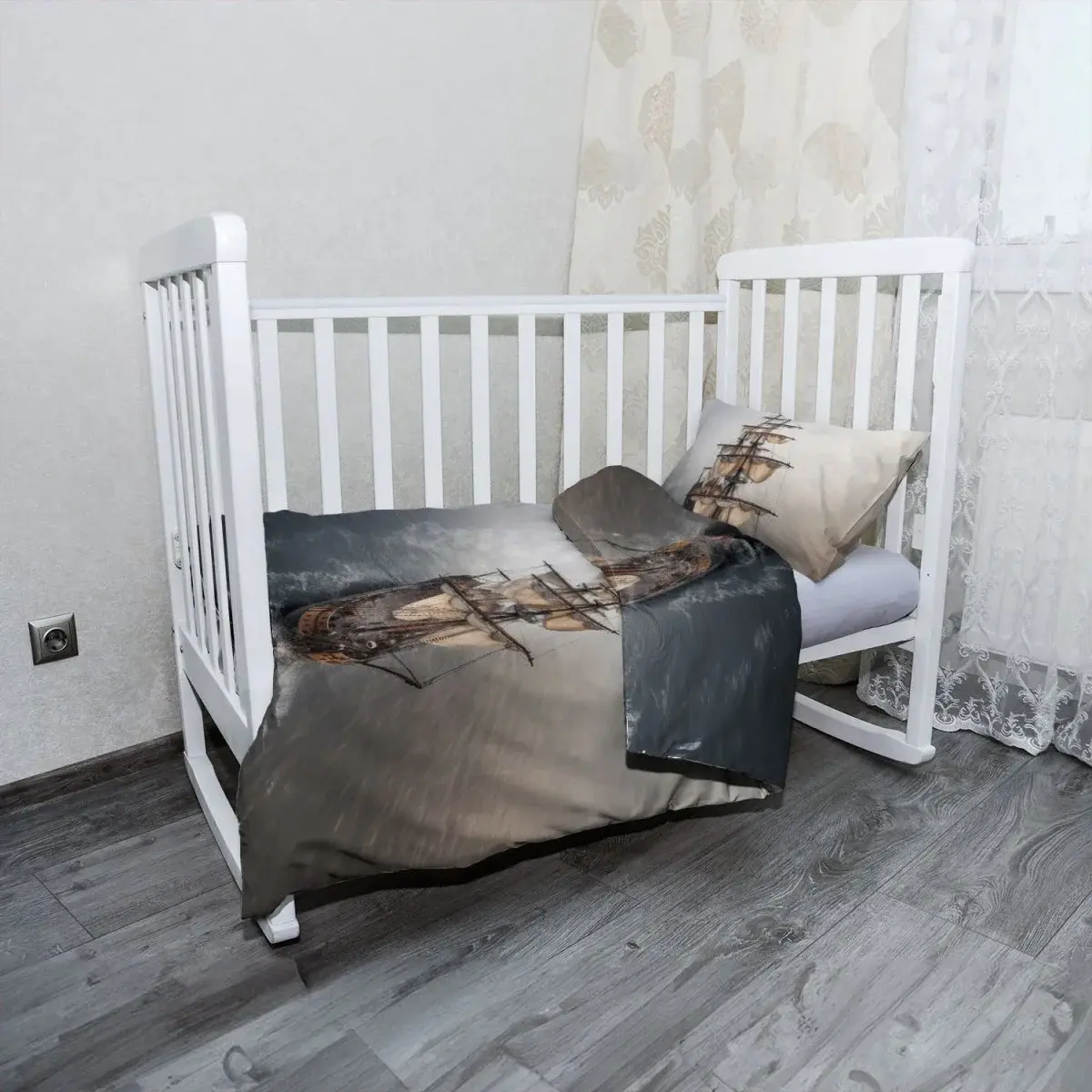 Mikroplyšové dětské povlečení do postýlky Plachetnice na klidném moři - 120x90 / 40x60
